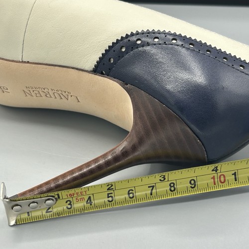 Ralph Lauren Lynden White Navy Leather Pumps Heel Court Shoes UK 5 EU 38 US 7 - Picture 10 of 11