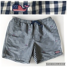 Vineyard Vines Embroidered Whales Swim Trunks Size L Navy Gingham USA Lined