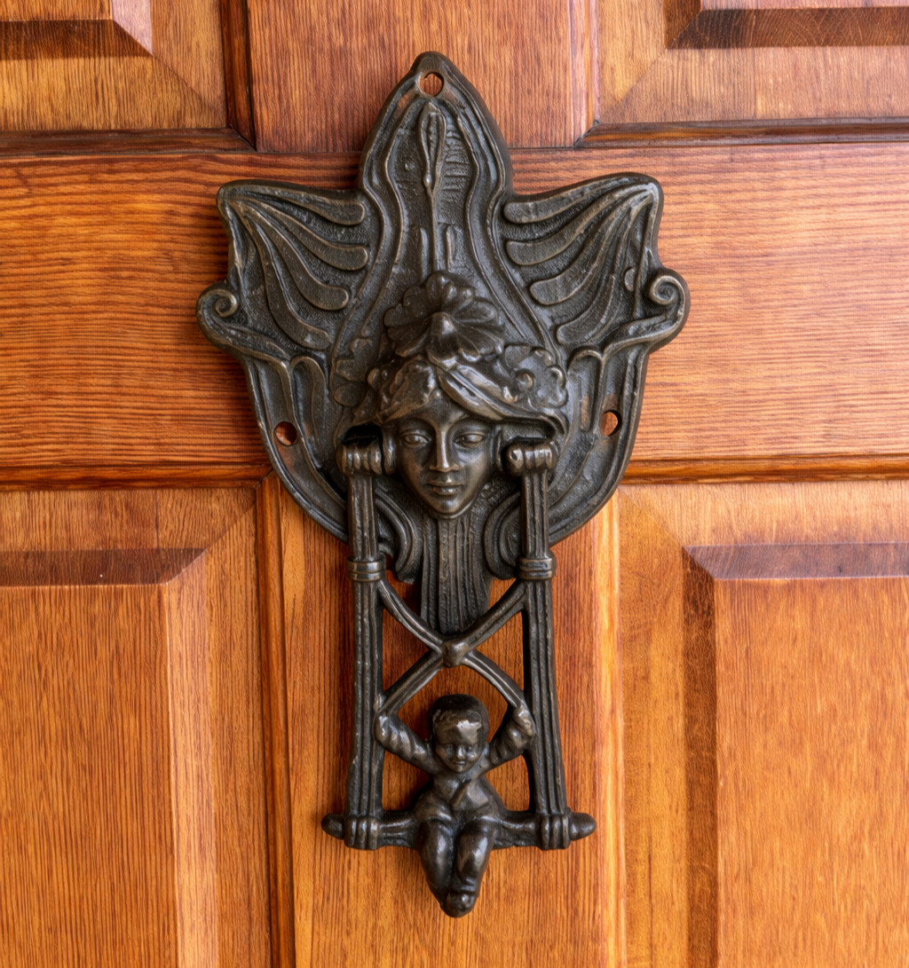 Art Nouveau Woman Door Knocker Cast Iron Figural Architectural Hardware Swing