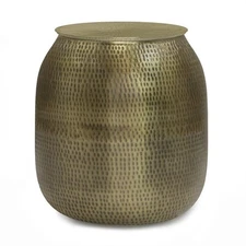 Simpli Home Griffen 19" Contemporary Metal Storage End Table in Antique Gold