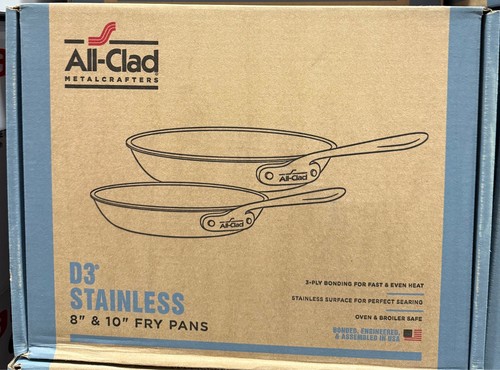 Set Padelle 2 Pezzi 8" e 10" All-Clad D3 Acciaio Inox 3 Strati Legate - Foto 1 di 5