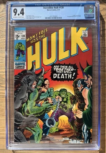 INCREDIBLE HULK #139 CGC 9.4 (1971) Beautiful High Grade! NM Rhino! Abomination!