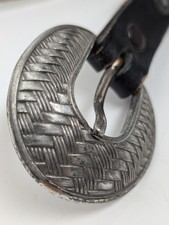 Vintage Western Black Leather Ranger Belt 32 Silver Tone Weave Buckle Tip Set