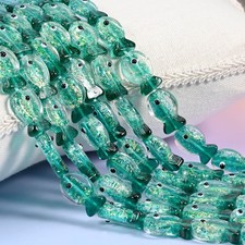 Iridescent Green Fish Glass Beads: Jewelry Making Supply