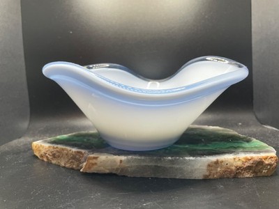 Kastrup Denmark Encased White Blue Bowl Trinket Dish MCM Handblown Danish Style