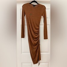Forever 21 Brown Long Sleeve Ruched Side Bodycon Dress sz Small