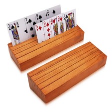 Card Deck Stand Set of 2 Playing Cards Holder for Kids Elder Wood Racks Tray ...