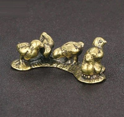 Brass Copper Chicken Chick Animal Figurine Mini Statue Table Home Decoration Toy