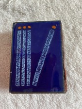 Vintage H&uuml;lle Eisen Velours Emaille - Etui f&uuml;r Streichholzschachtel 60er Blau