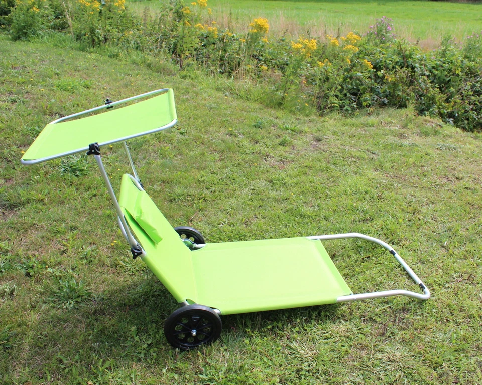 SONNENLIEGE mit Dach klappbar Strand und Transportliege Rollen Trolley faltbar - Bild 2 von 4