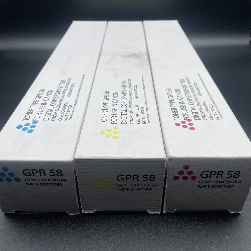 Juego de cartuchos de tóner compatibles con Canon GPR-58 YCM para C256iF II C356iF III Foto 2 de 2