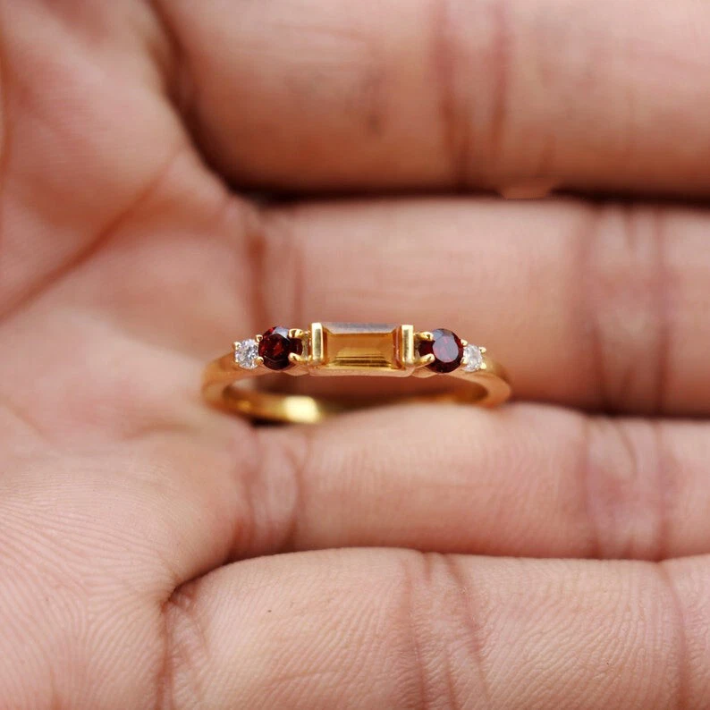Citrine & Garnet Ring 925 Sterling Silver Ring Wedding Gift Promise Ring For Her - Image 2 of 4