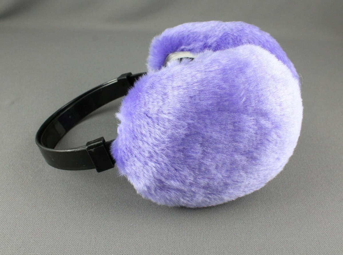 Lt Purple faux fur furry ear muffs warmers fold up classic old
