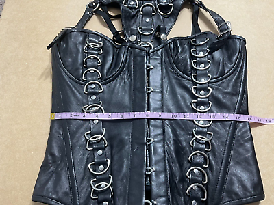 Vintage Leather Black Lace-Up Corset Bustier Top Choker M/L Bondage Metal  Goth