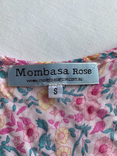 Mombasa Rose Dress Womens Small Pink Floral Sheer Cap Sleeve Buttons Drawstring - Bild 16 von 20
