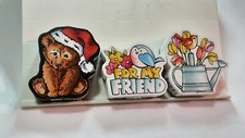 Stampendous Wooden 3 Stamp bundle bear w/santa cap/flowers/watercan NWT