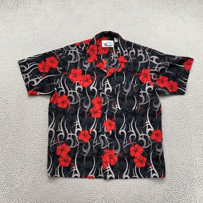 Vintage Ocean Current Hawaiian Floral Button Up Short Sleeve Shirt Size Small