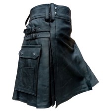 Herren Echt Rindsleder Schottischer Kilt Plissee R&ouml;mer Doppel Cargotasche LARP LGBTQ
