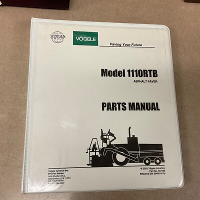 Vogele 1110RTB PARTS MANUAL CATALOG BOOK LIST ASPHALT PAVER PRO-PAV WIRTGEN