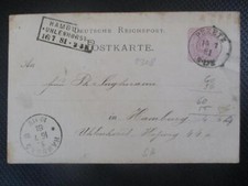 (X3131) Dt. Reich GA-Postkarte Schleswig-Holst. PREETZ-Hamburg 1881