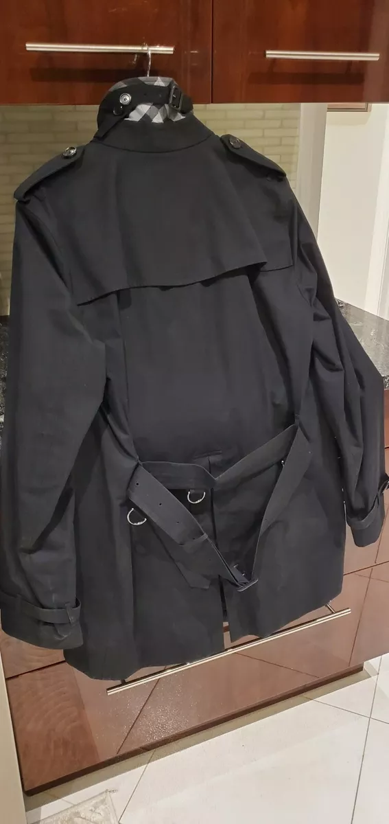 Men s Burberry Trench Coat Black Mid length with unique Burberry lining
