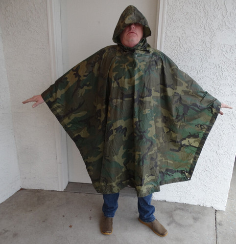 US Military Woodland Camouflage Nylon Wet Weather Poncho NSN:8405-01-100-0976