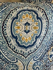 POTTERY BARN BEALE PAIR OF EURO PILLOW SHAMS BLUES YELLOW FLORAL 26x26 SQUARE