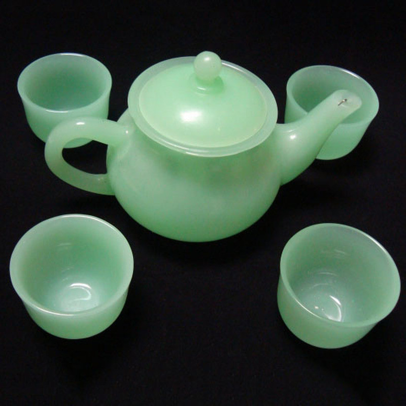 Chinese Handmade Natural Jade Carving Teapot Tea Cup Set Kung Fu Tea Set Decor
