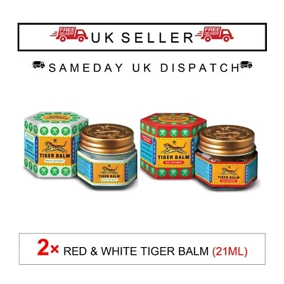 Tiger Balm 2 X Red & White 21ml Large Headache, Muscle Aches And Pains Relief Uk