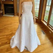 Michaelangelo White Yellow Pink Strapless David Bridal Gown Wedding Dress Size 8
