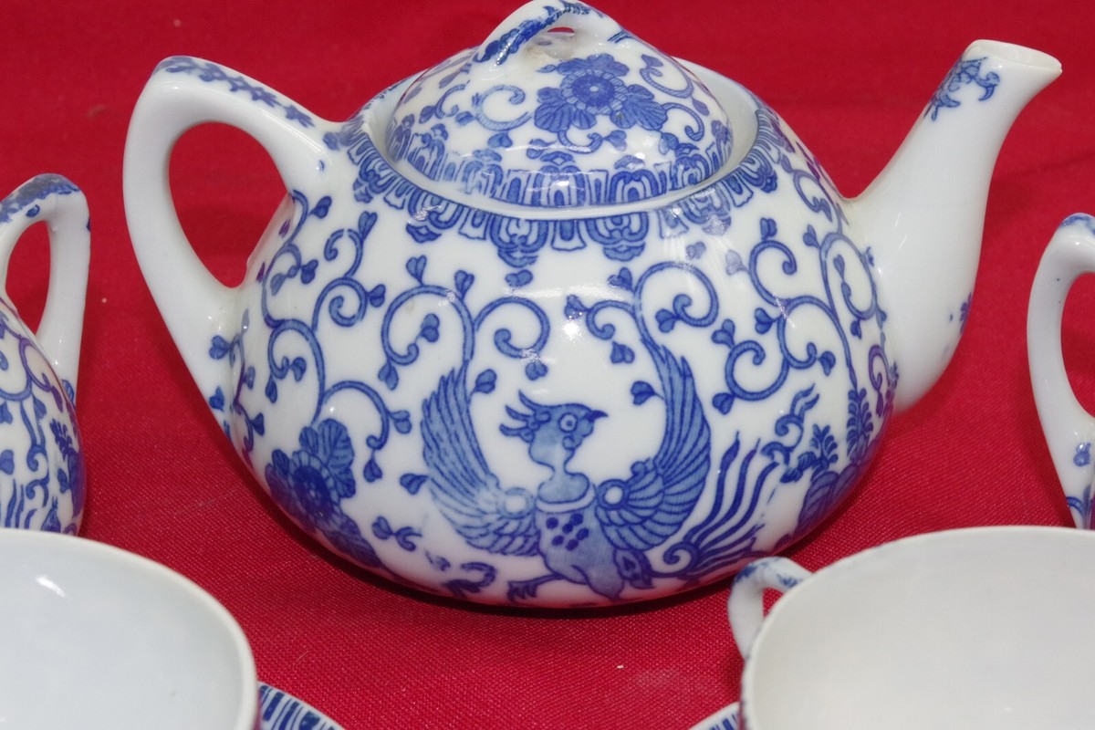 Antique 1940s Japanese Miniature Tea Set Blue Pheonix VGC | eBay