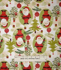 Woodland Christmas Santa Claus Holiday Cotton Fabric Tree Snowflake By Yard