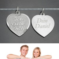 1 Partner Herz AnhäNger Ich Liebe Dich Mit Namen Datum Gravur & Kette Silber 925