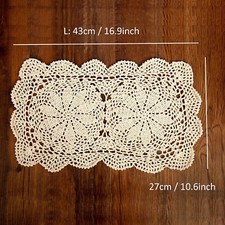 2Pcs Vintage Hand Crochet Lace Doilies Flower Table Runner Dresser Scarf 10"x16"