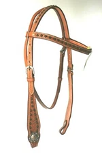 Abetta Brand Fancy Horse Size Medium Oil Browband Headstall w/Copper Rivulets