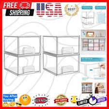 Compact Clear Storage Bins with Built-in Handles - 4 Pack for Home Organization