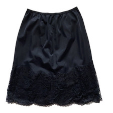 Vtg 1950's Vanity Fair Black Half Slip Lace Trimmed Tricot Nylon Size Medium
