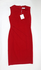 Women's Sleeveless Cocktail Dress Crew Neck Wedding Guest Knee Length Red S