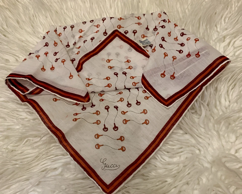 Vintg.Rare Authentic Gucci 70’s Floating Horsebit Handkerchief Neckerchief Small - Image 2 of 4