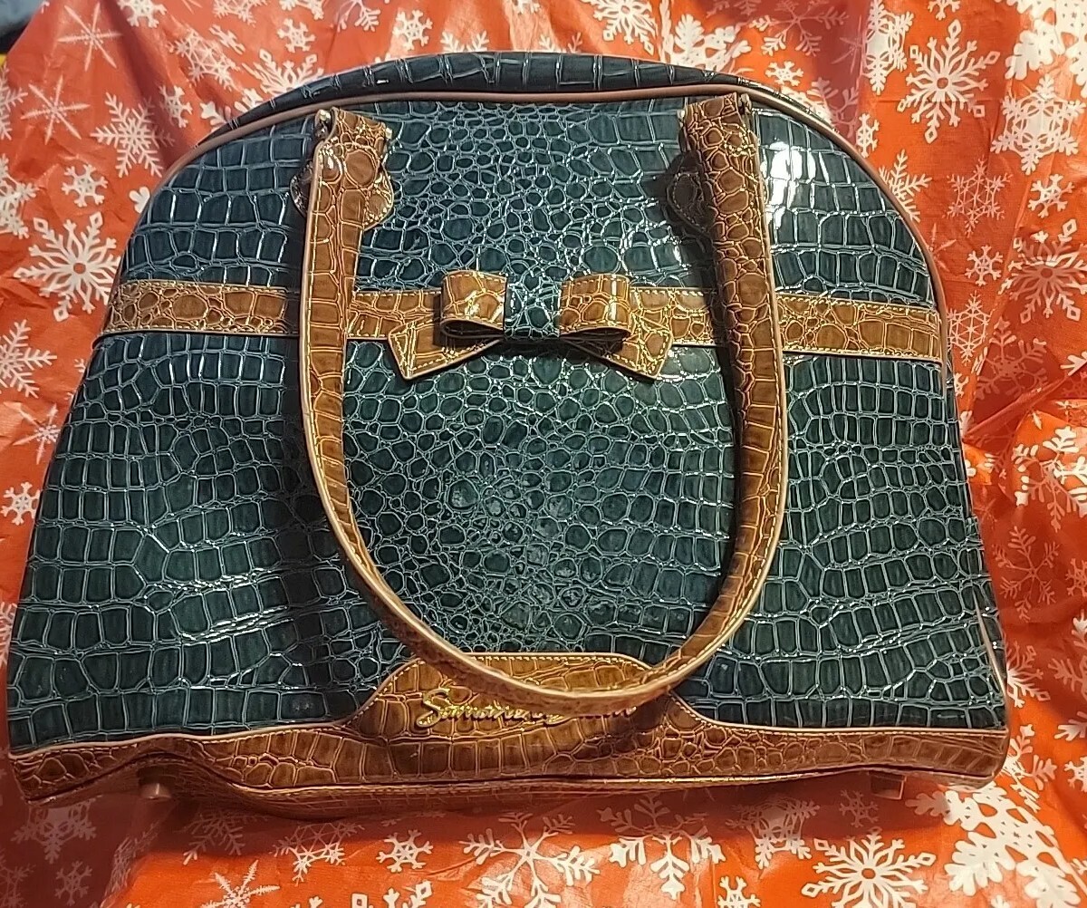 Samantha Brown Croco Embossed Carry-on Green Brown Travel Bag 16” Luggage  NWOT