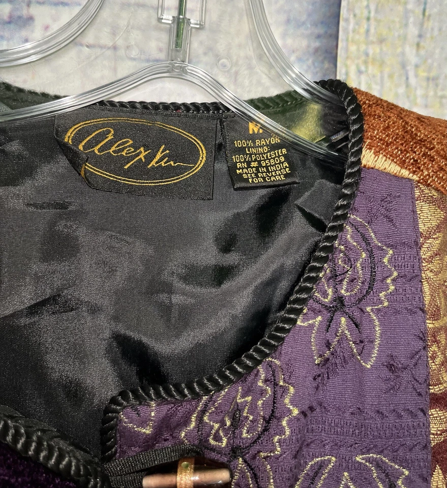 Vintage Alex Kim 80s 90s Patchwork Shacket Boho Artsy Lampwork Buttons M - Image 3 of 3