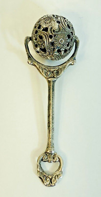 Ari D Norman Sterling Silver Victorian Ornate Spinning Baby Rattle 5 1/8''