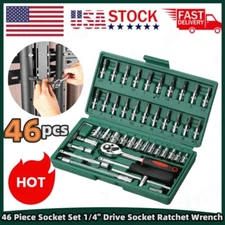 46 Pcs Socket Wrench Set 1/4" Drive Ratchet Metric Kit Garage Car Repair Tool US