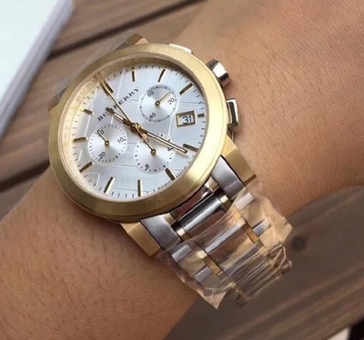 BURBERRY HERREN UHR BU9751 EDELSTAHL ZWEIFARBIGES ARMBAND & SILBERNES ZIFFERBLATT ORIGINAL