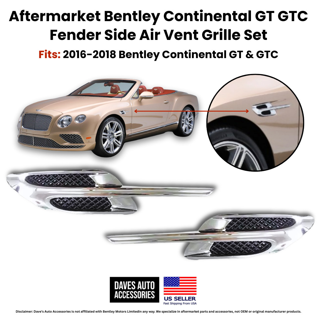 Fender Air Vent Grille Chrome Set for Bentley Continental GT GTC 2016-18