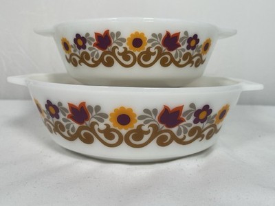 JAJ Pyrex Schüsseln X2 Brierwood Muster 505 509 Auflaufformen 16 cm 19,5 cm Durchmesser