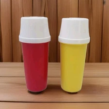 Vintage Pair TUPPERWARE Ketchup Mustard #1329 Condiment Pump Dispensers COMPLETE
