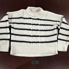 Abercrombie Fitch Girls Kids Cotton Blend Sweater Striped Black White Size 11/12
