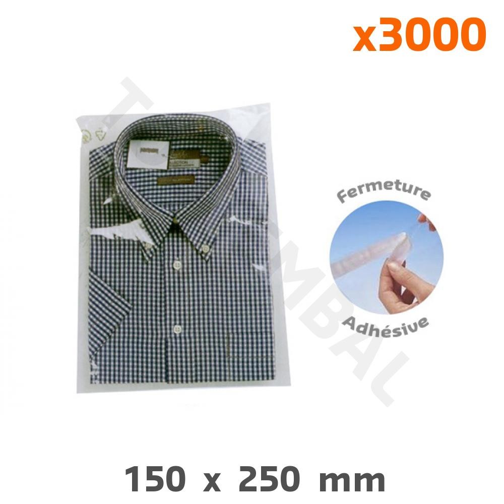 Sachet plastique 150 x 250 mm à bande adhésive haute transparence et résistance