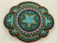 Vintage Hand-Beaded Native American Hair Barrette Turquoise Seed Beads